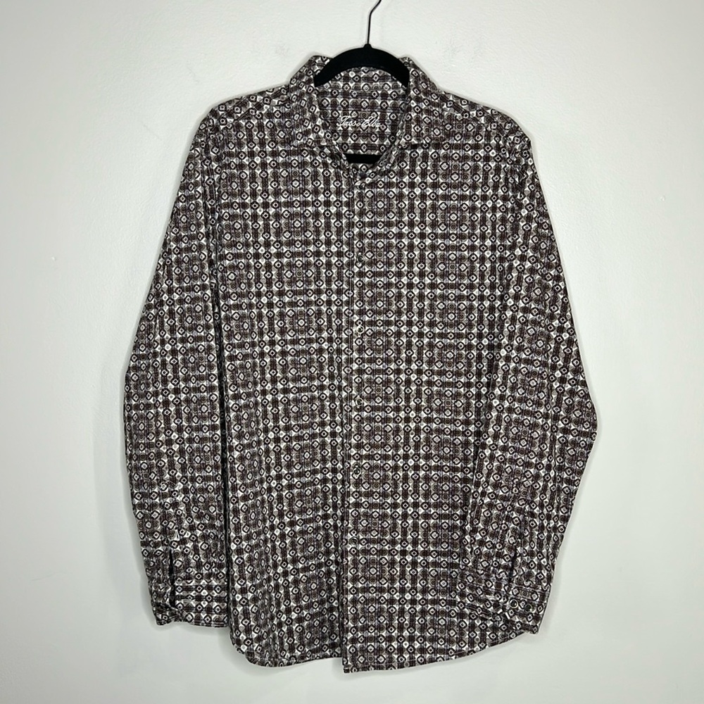 Tasso Elba Brown Patterned Button Down Casual Shi… - image 2